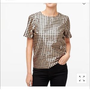 J. Crew | Puff Sleeve Top Blouse Black Gold Lurex Size S